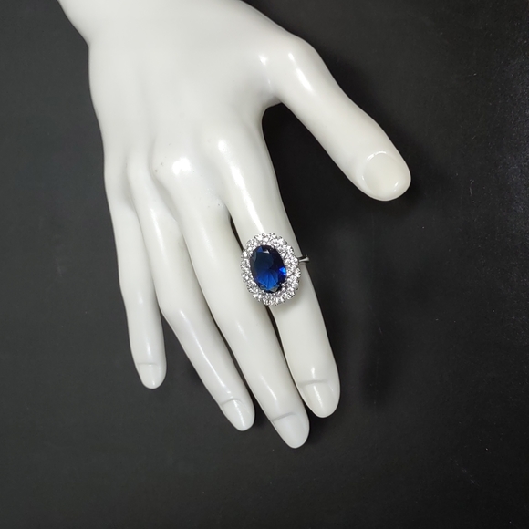 Sterling Silver Lab Created Sapphire/White Topaz Ring - Picture 2 of 10